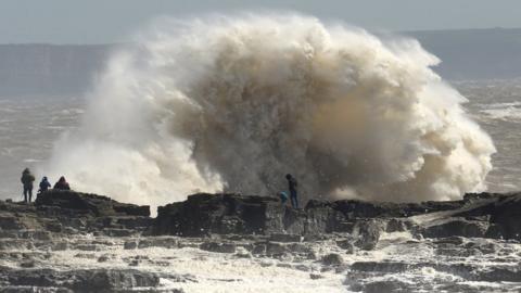 Waves crash on to Porthcawl seafront