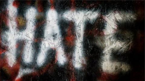 'Hate' spray-painted sign