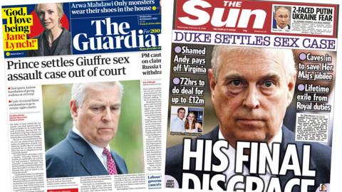 Front pages of the Guardian and the Sun