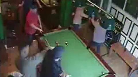 CCTV footage showing the fight breaking out around the pool table