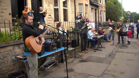 A band performed in Glasgow's Dumbarton Road to say thanks to the NHS.