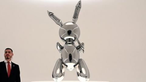 Rabbit by Jeff Koons on display ahead of its sale at Christie's Post-War and Contemporary Art