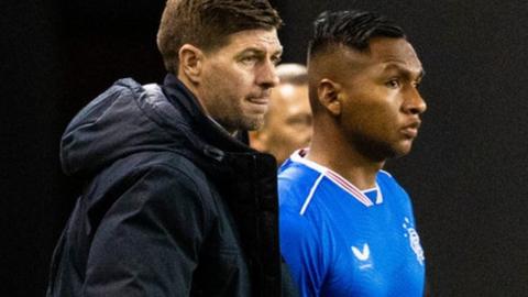 Rangers manager Steven Gerrard and Alfredo Morelos