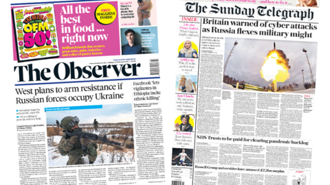 The Observer and the Sunday Telegraph front pages 20 February 2022