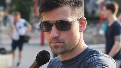 Martin Sellner speaking during a rally organised by IBOe in Vienna, Austria. July 27, 2016