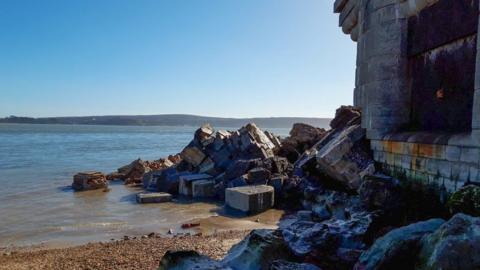 Collapsed Hurst Castle wall