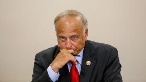 Steve King speaks during a town hall meeting on 13 August in Boone, Iowa