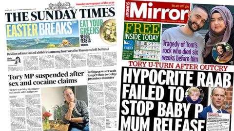 Sunday Times and Sunday Mirror front pages