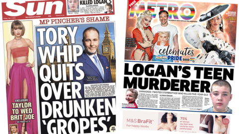 The Sun and Metro front pages