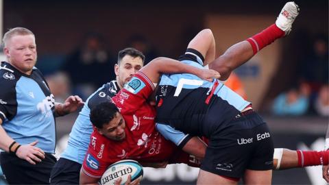 Ellis Jenkins was sent off for this tackle on Scarlets' Dan Davis