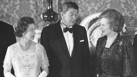 The Queen with Ronald Reagan and Margaret Thatcher