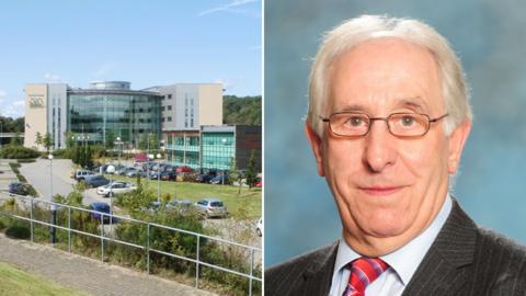 Caerphilly council headquarters and Councilor Keith Reynolds