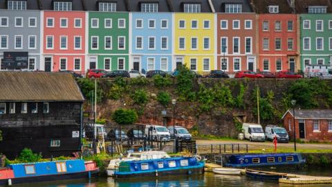 Shot of colourful houses in Bristol Harbour