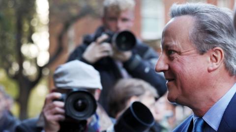New British Foreign Secretary David Cameron departs 10 Downing Street in London, Britain, on 13 November 2023