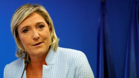 Marine le Pen makes a statement on the presidential election in the United States of America, 9 November, in Nanterre, outside Paris