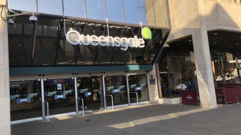 Long Causeway entrance to Queensgate shopping centre on 40th anniversary