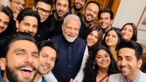 Some of Bollywood's biggest stars pose for a selfie with PM Modi