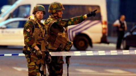 Belgian police outside Central Station in Brussels after an explosion, 20 June 2017