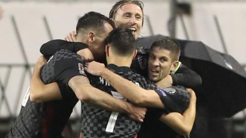 Croatia players celebrate reaching the World Cup