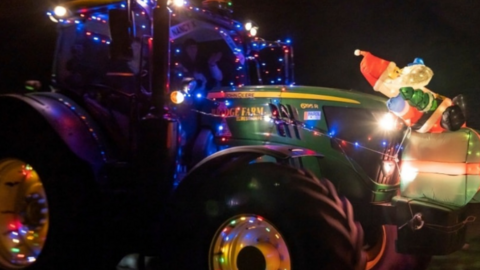 An illuminated tractor