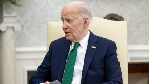 US President Joe Biden during a meeting with Leo Varadkar, Ireland's prime minister, not pictured in the Oval Office of the White House in Washington, DC, US, on Friday, March 15, 2024