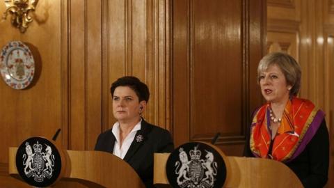 Theresa May and Beata Szydlo in Downing Street