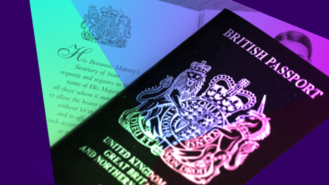 A stylised image of a British Passport with election branding
