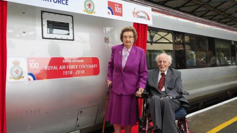 Mary Roberts and Wing Cdr John Wynne unvieled the train