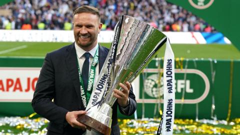 Bolton boss Ian Evatt with the Papa Johns Trophy