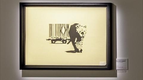 Leopard and Barcode (2000) on a wall