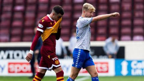 Motherwell's Lennon Miller and David Watson of Kilmarnock 