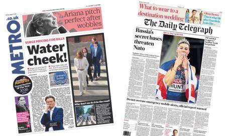 A composite image of the front pages of the Metro and the Daily Telegraph on 17 August 2026