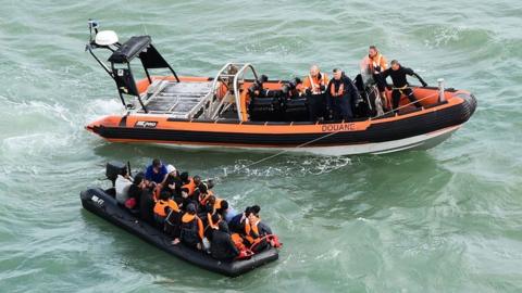 Migrants in an inflatable dinghy