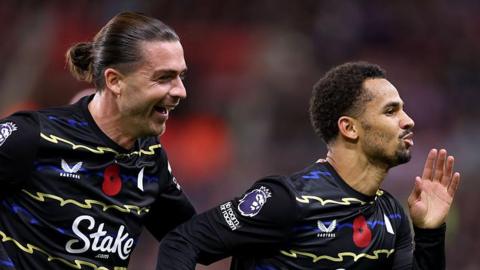 Ndiaye and Jack Grealish celebrate Everton goal