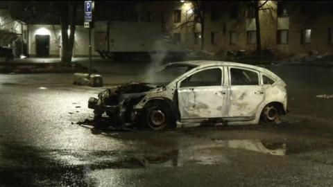 Vehicles were set on fire in Rinkeby, a suburb of Stockholm