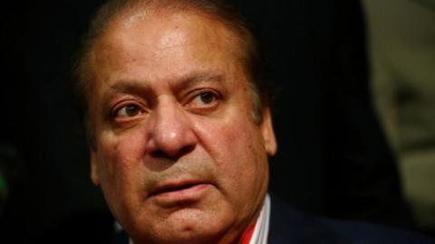 Nawaz Sharif at a news conference in London in 2018