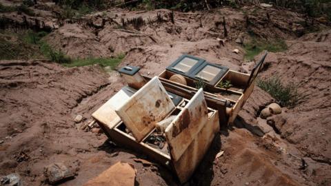 The remains of a house destroyed in the Samarco mine dam disaster
