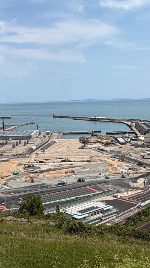 Top shot of Port of Dover daytime on a partially cloudy day