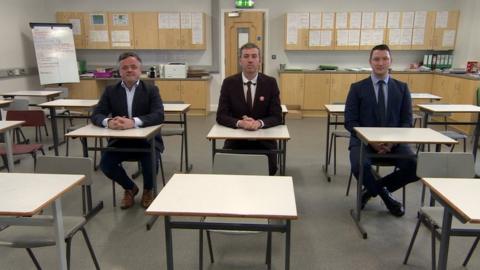 Carl Whyte, Mal O'Hara and John Finucane went to school together and are stood for different parties in the local government elections.