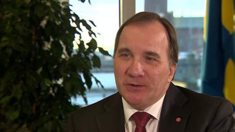 Swedish Prime Minister Stefan Lofven speaking to the BBC
