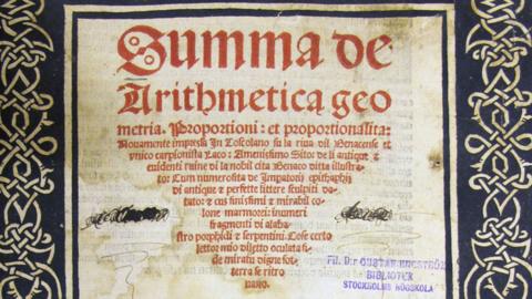 The title page of Luca Pacioli's Summa de Arithmetica, Geometria, Proportioni et Proportionalita