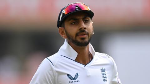 Shoaib Bashir on the field for England