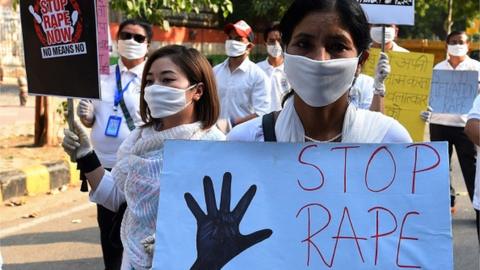 NEW DELHI, INDIA - OCTOBER 11: Nayay NGO protest to seek justice for Hathras gang rape victims at Jantar Mantar, on October 11, 2020 in New Delhi, India