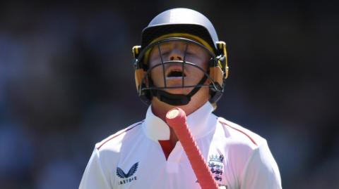 England batter Ollie Pope looks dejected as he walks off after being dismissed