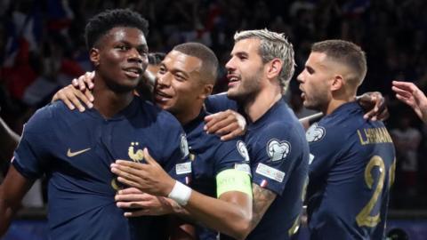 Aurelien Tchouameni celebrates opening the scoring against the Republic of Ireland