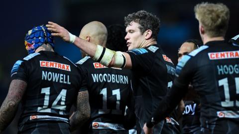 Exeter celebrate a try