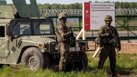 Soldiers at the site of the Redzikowo Air Base