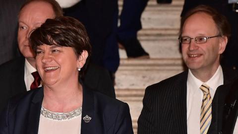 Arlene Foster and Peter Weir in the Great Hall at Stormont in 2016