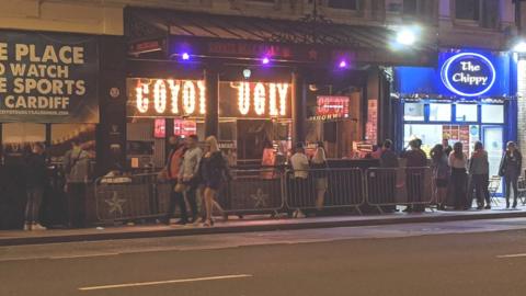 Socially-distanced queue in St Mary Street