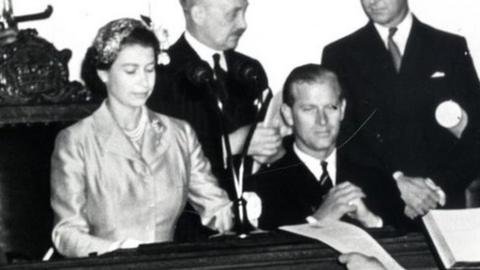 Queen Elizabeth II presiding over a special sitting of Tynwald in 1955